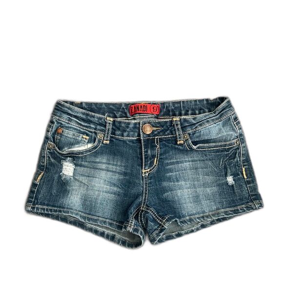 Zanadi denim mini shorts distressed low rise - Picture 1 of 6